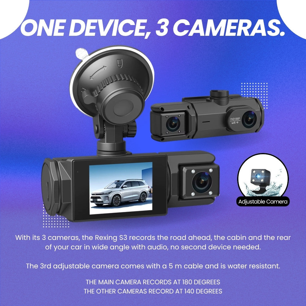 Rexing S3 three cameras